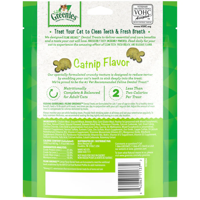 FELINE GREENIES Adult Natural Dental Care Cat Treats, Catnip Flavor, 4.6 oz. Pouch - Image 3