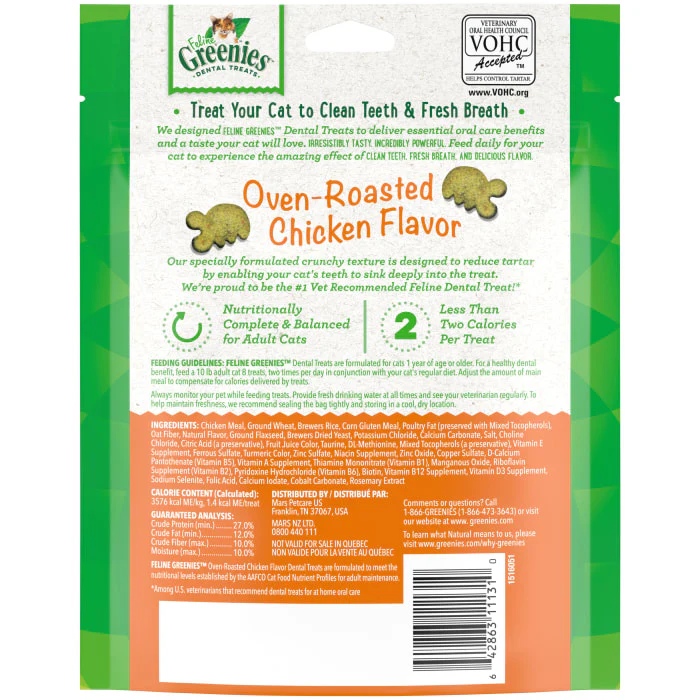 FELINE GREENIES Adult Natural Dental Care Cat Treats, Oven Roasted Chicken Flavor, 4.6 oz. Pouch - Image 3