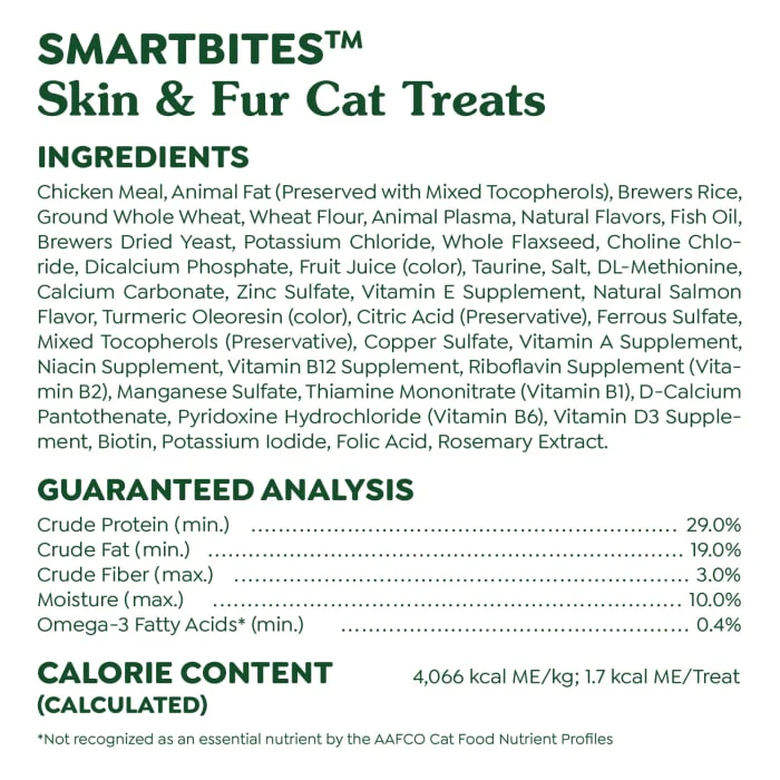 FELINE GREENIES SMARTBITES Skin & Fur Health Crunchy and Soft Natural Cat Treats, Salmon Flavor, 16 oz. Tub - Image 7