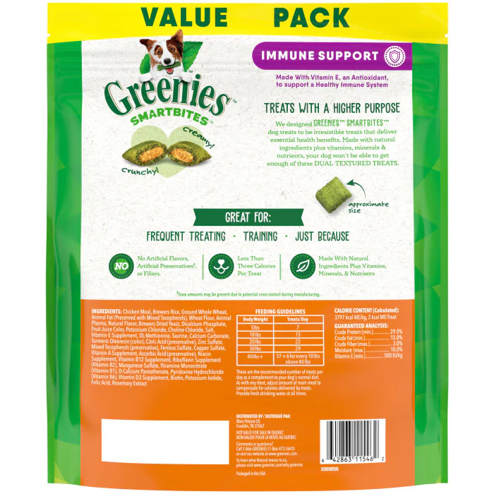 GREENIES SMARTBITES Immune Support Crunchy & Soft Dog Treats, Chicken Flavor, 28 oz. Pack - Image 3