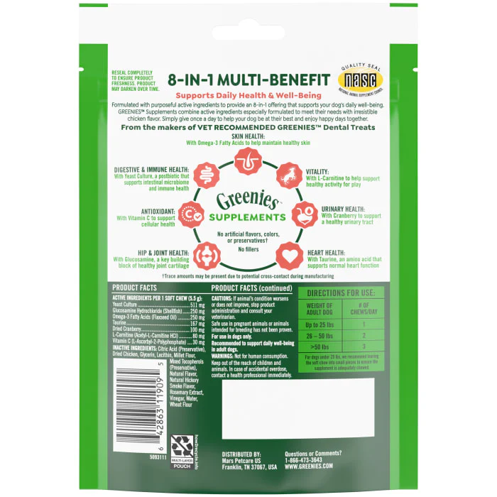 Greenies Dog Supplements 8-in-1 Multi-Benefit Chicken Flavor, 7.76 oz. Pouch of 40 ct. Chews - Image 3